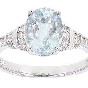NEW Aquamarine Rhodium Over Sterling Silver Ring
